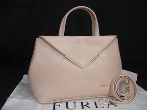 1円 ■美品■ FURLA フルラ ケリス レザー 2WAY ハンドバッグ クロスボディ ショルダー 斜め掛け レディース ピンクベージュ系 FE4565