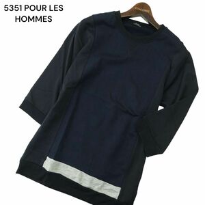 5351 POUR LES HOMMES 5351プールオム 春夏 ダブル裏毛★ 7分袖 プルオーバー トレーナー Sz.46　メンズ ネイビー　A4T01922_2#A