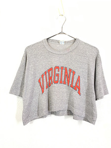 レディース 古着 80s USA製 Champion 「VIRGINIA」 アーチ カレッジ ショート丈 Tシャツ XL 古着