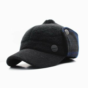 野球帽子 オリジナルデザイン 耳当て付き帽子 キャップ 57cm BK 秋冬 CC35-1