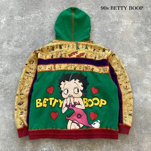 【BETTY BOOP】ベティブープ ヴィンテージ 総柄ジップパーカー スウェットパーカ フーディー HOODIE 80s 90s Y2K アメコミ マルチカラー