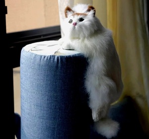 ぶら下がり猫　白い猫　白茶系　ラビットファー　リアル仔猫　猫の置物　猫のぬいぐるみ　猫の雑貨　HANAKO