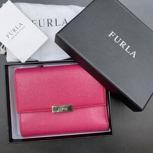 G0412T08 フルラ FURLA 三つ折り財布 小銭入れ付き ピンク　コインケース　カードケース　レザー　中古