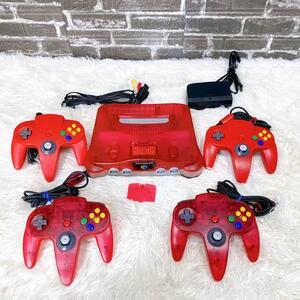 Nintendo 64 クリアレッド　コントローラー×4 拡張パック付