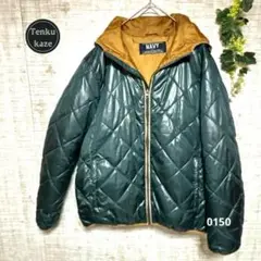 【美品】NAVY メンズパーカー付き中綿キルティングジャケット　防寒　Lサイズ