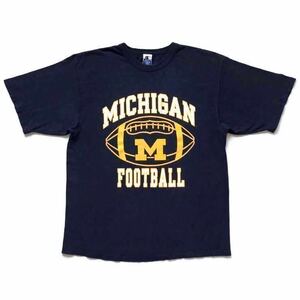 90s vintage USA製 Champion チャンピオン MICHIGAN FOOTBALL 3段プリントTシャツ 半袖 navy size XL 希少 ビッグサイズ ミシガン オールド