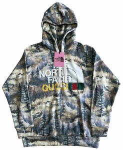 【新品】GUCCI グッチ × THE NORTH FACE ザノースフェイス【672474 XJDS9】ロゴプリント プルオーバー パーカー Sサイズ 国内正規品