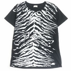 良品□SAINT LAURENT PARIS/サンローランパリ エディ期 341493 ゼブラプリント コットン100％ 半袖Tシャツ/カットソー 黒 S イタリア製