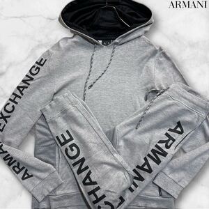 希少/Lサイズ●ARMANI アルマーニ エクスチェンジ セットアップ スウェット ジャージ 上下セット フード ストレッチ AXロゴライン メンズ