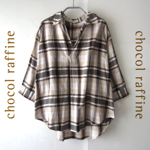 美品　chocol raffine／ショコラフィネローブ ★　チェック柄　スキッパーシャツ