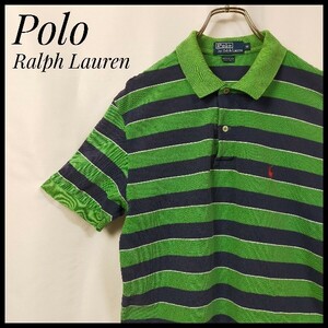 ポロ　ラルフローレン　半袖シャツ　ポロシャツ　ＰＯＬＯ　ボーダー柄　刺繍ロゴ　総柄　襟つき　人気ブランド　緑