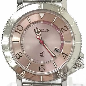 美品 CITIZEN シチズン XC クロスシー 腕時計 E011-T017029 ソーラー Eco-Drive エコドライブ ピンク カレンダー ラウンド 動作確認済み