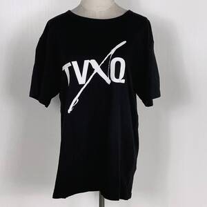 YZ1272 美品 東方神起 TVXQ! レディース 東方神起Ｔシャツ 黒 2XLサイズ ビッグサイズ シンプル 綿100％ カジュアル グッズ USED 古着