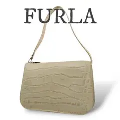 良品　フルラ　FURLA　ハンドバッグ　肩掛け◎　クロコ型押し　レザー