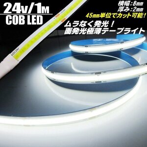 トラック 極薄 2mm COB LED テープライト 24V 1M 白 ホワイト 新型 柔軟 面発光 色ムラ つぶつぶ感なし 切断 カット デイライト チューブ F