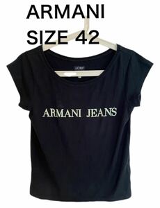 【送料無料】中古 ARMANI JEANS アルマーニジーンズ 半袖 Tシャツ ロゴプリント ブラック サイズ 42