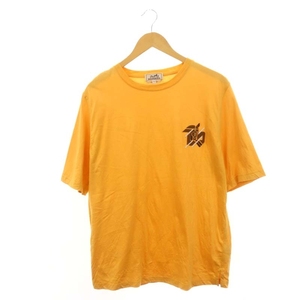 エルメス HERMES Leather Detail ロゴTシャツ カットソー 半袖 クルーネック S オレンジ /AT ■OS メンズ