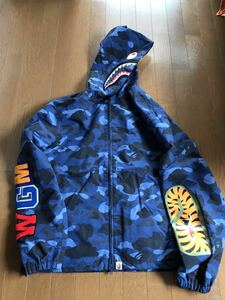 A BATHING APE 青 迷彩 シャーク マウンテン パーカー L エイプ BAPE