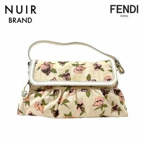 フェンディ FENDI ポーチ 花柄 フラワー キャンバス ベージュ