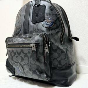 美品！希少モデル！COACH コーチ シグネチャー リュック バックパック ワッペン 2室 2層 オールレザー PC A4収納可 メンズ レディース