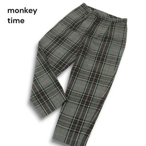 【美品】monkey time モンキータイム ユナイテッドアローズ 秋冬★ チェック ウール ワイド テーパード パンツ Sz.M メンズ　A4B05440_A#Q