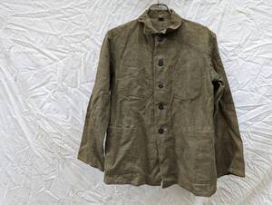 30s40s 雰囲気いい一枚 国防色 カーキ 麻生地 ワーク ジャケット 日本の古い服 JAPAN VINTAGE ジャパンヴィンテージ 丸っこい 斜めポケット