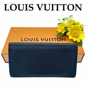 【美品!!】LOUIS VUITTON ルイヴィトン ポルトフォイユブラザ タイガレザー 長財布 ブルーマリーヌ ブランド 鑑定済み 秋 ハロウィン■