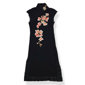 90s Vivienne Tam FLOWER EMBROIDERED CHINESE MESH DRESS ヴィヴィアン タム 花 チャイナ ワンピース ドレス 90s archive vintage