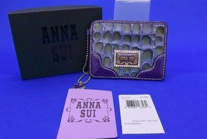 期間限定セール アナスイ ANNA　SUI 可愛いハートチャーム付きパスケース 定期入れ 便利なフラット薄型カードホルダー 通勤通学 紫パープル