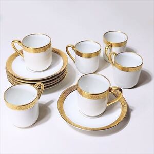 日本陶器會社/ノリタケ【Noritake】オールドノリタケ デミタス カップ＆ソーサー６客セット RC/ヤジロベー(1912-40年）金彩 ソーサー難１枚