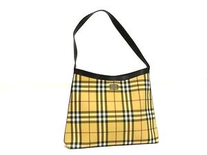 1円 ■極美品■ BURBERRY バーバリー ノバチェック ナイロンキャンバス×レザー ワンショルダーバッグ ベージュ系×ブラック系 FK2331