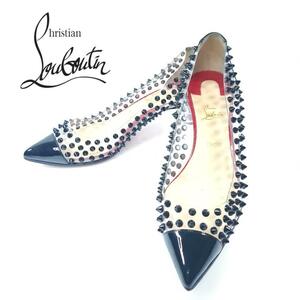 hws00838 クリスチャンルブタン Christian Louboutin パンプス スタッズ クリア エナメル スパイク ポインテッドトゥ パテントレザー