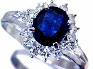 1円～【ジュエリー極】良質天然ブルーサファイア1.08ct＆ダイヤモンド0.37ct 高級Pt900リング ソーティング t4526oo【送料無料】