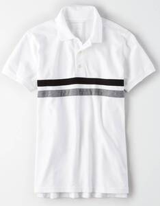 ラスト2！！◇◆AE/アメリカンイーグル / AEチェストストライプポロ / 鹿の子POLO / US XXXL / White /新品