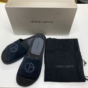 【TS0429】 GIORGIO ARMANI ジョルジオアルマーニ サンダル 未使用品 サイズ表記7 26.0cm麻 スエード フラットサンダル ブラック