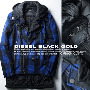 ■新品17万【DIESEL BLACK GOLD】ディーゼルブラックゴールド/傑作完売/JETHRON/ウールドッキング中綿ライダースコートジャケット44/ C054