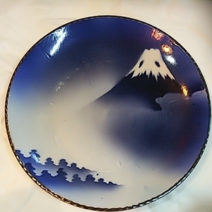 染付　富士 大皿　富士山絵図　盛皿　飾り皿　直径約37cm　青色