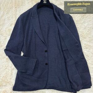 【未使用級 希少３L位 現行近】エルメネジルドゼニア Ermenegildo Zegna テーラードジャケット COUTURE ニット 紺 ストレッチ アンコンXXL 