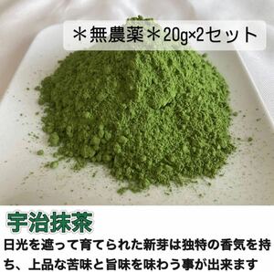 【無農薬】宇治抹茶20g×2個セット(約40杯分)化学肥料・除草剤・畜産堆肥不使用　2023年産