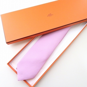 #apzt エルメス HERMES ネクタイ ピンク系 シルク フランス製 箱付き メンズ [827728]