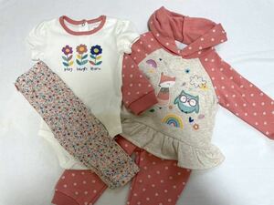 未使用■Kids 女の子 パーカー パンツ セットアップ 4点セット 24M / 2歳 ピンク お花 ふくろう ♪ まとめてお得