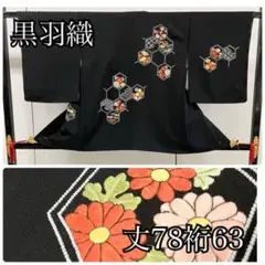 黒羽織 刺し子 刺繍 亀甲柄 しつけ糸 菊 青海波 正絹 IS914