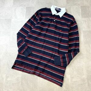 POLO by Ralph Lauren ポロ ラルフローレン ボーダー 長袖 ポロシャツ メンズ Mサイズ ネイビー ボルドー