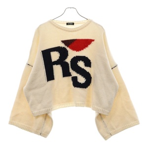 RAF SIMONS ラフシモンズ 22AW Loose fit cropped wool jacquard RS sweater RSロゴクロップドニットセーター ホワイト