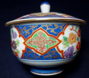 昭和期高級茶器　金釉縁五彩　長寿菊花図　蓋つき　煎茶器　陶磁器研究