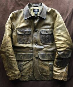 【傑作】極美品 RRL FADED LEATHER CAR COAT ダブルアールエル レザー カウハイド コート カーコート S