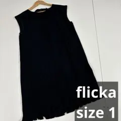 flicka ノースリーブワンピース　プリーツ　1 ネイビー　リボン　古着女子