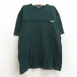 古着 ラルフローレン 半袖 ブランド Tシャツ キッズ ボーイズ 子供服 90s ワンポイントロゴ コットン Vネック 緑 グリーン 2