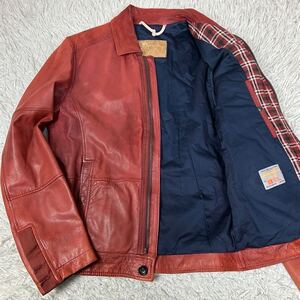 希少 Lサイズ 【極上ラムレザー】HUGO BOSS ヒューゴボス レザージャケット ライダース 希少カラー 羊革 本革 THERMORE 金具 ロゴ チェック