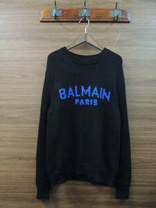 ★ 国内正規 バルマン パリス BALMAIN PARIS イタリア製 ローゲージ ウール ロゴ クルーネック ニット メンズ Sサイズ 黒 ブラック HOMME